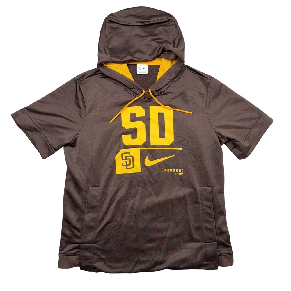 San Diego Padres Nike Short Sleeve Hoodie Men L Brown SD Swoosh MLB Pullover